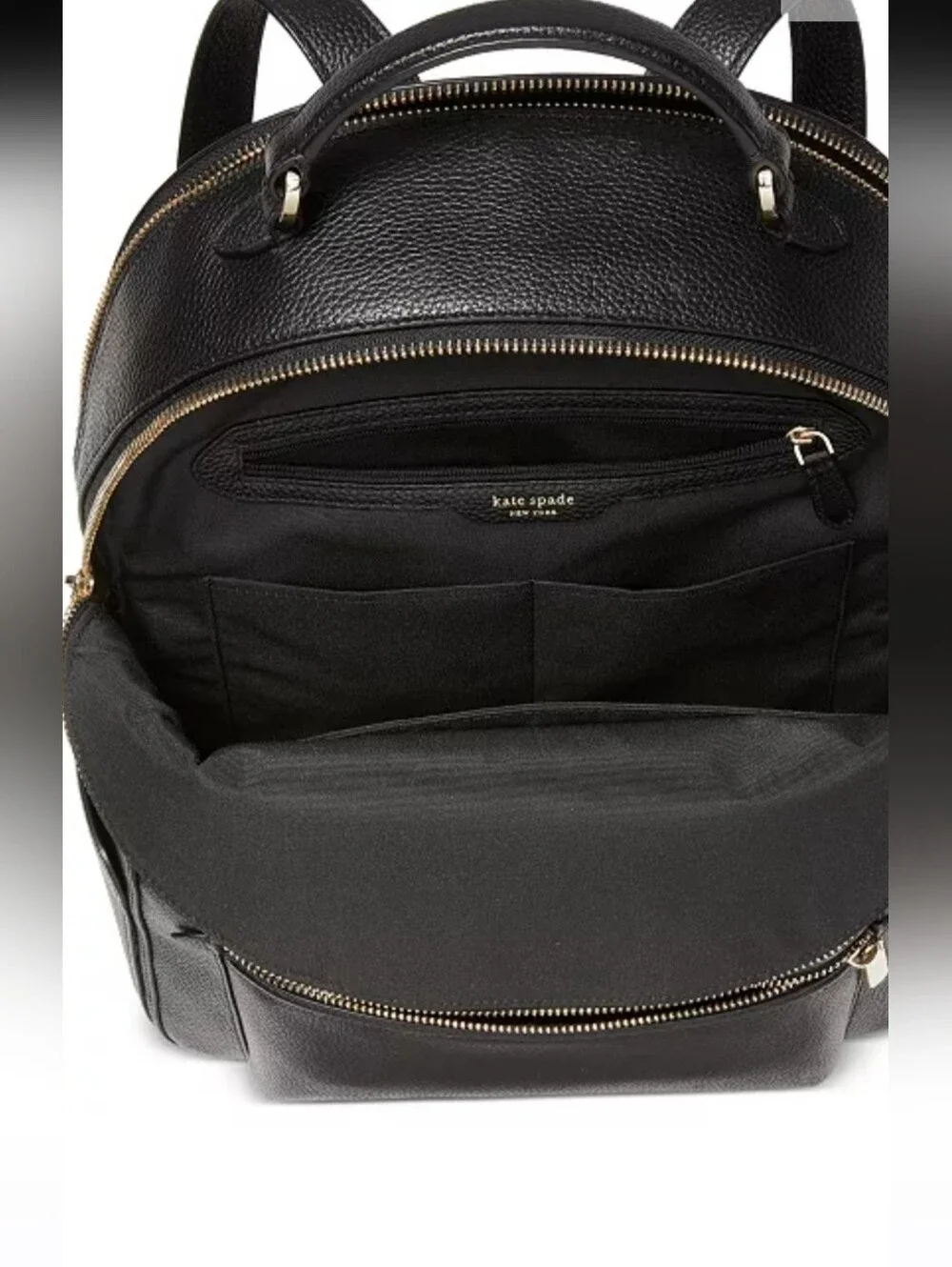Kate Spade New York NWT Black Pebbled Leather Backpack with Gold Hardware